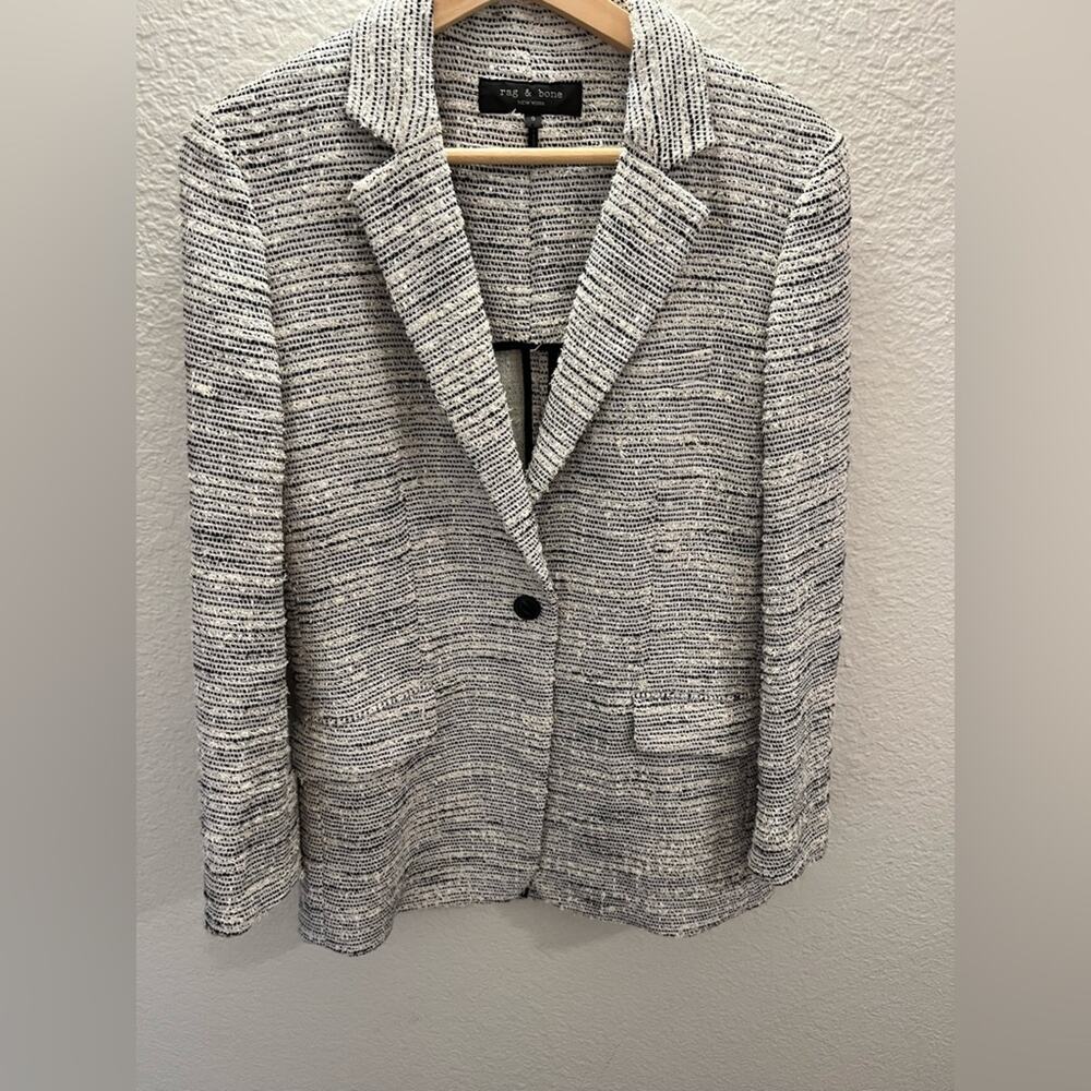 Rag & Bone Tweed Deconstructed Textured Blazer Jacket Black & White Wool Sz 0 - Picture 3 of 16